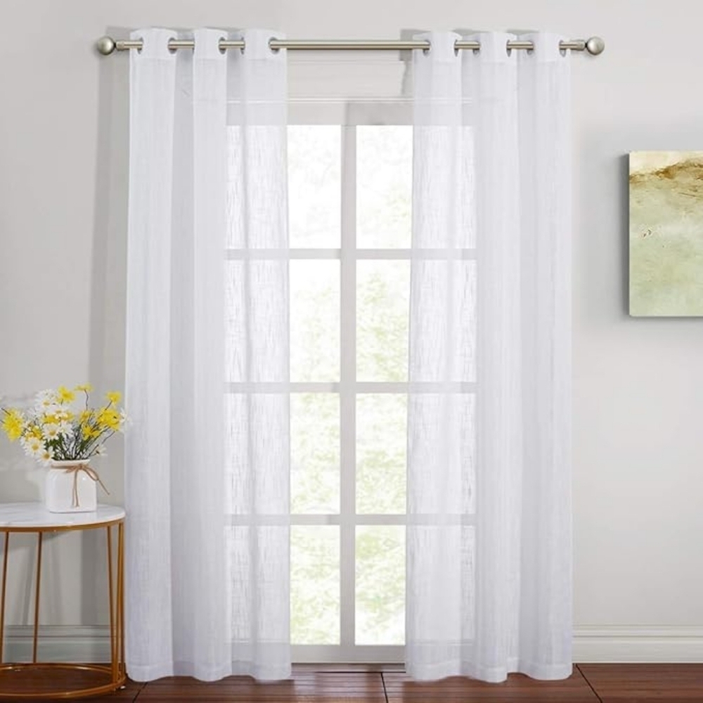 NICETOWN Bedroom Living Room Sheer Curtains 84 Inch Long White Linen 34 Wide
